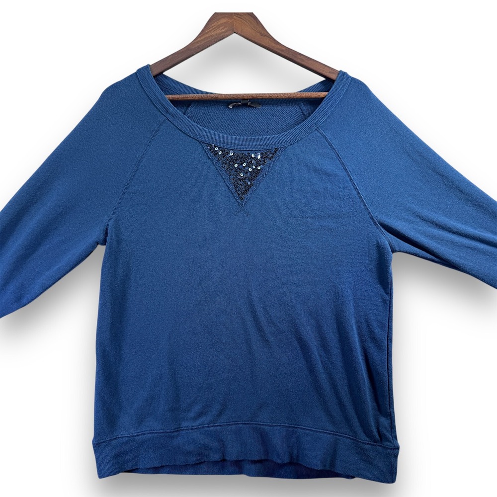 Chaus Sport Womens Blue Long Sleeve Sequin Boat Neck Knit Top Shirt Large L
